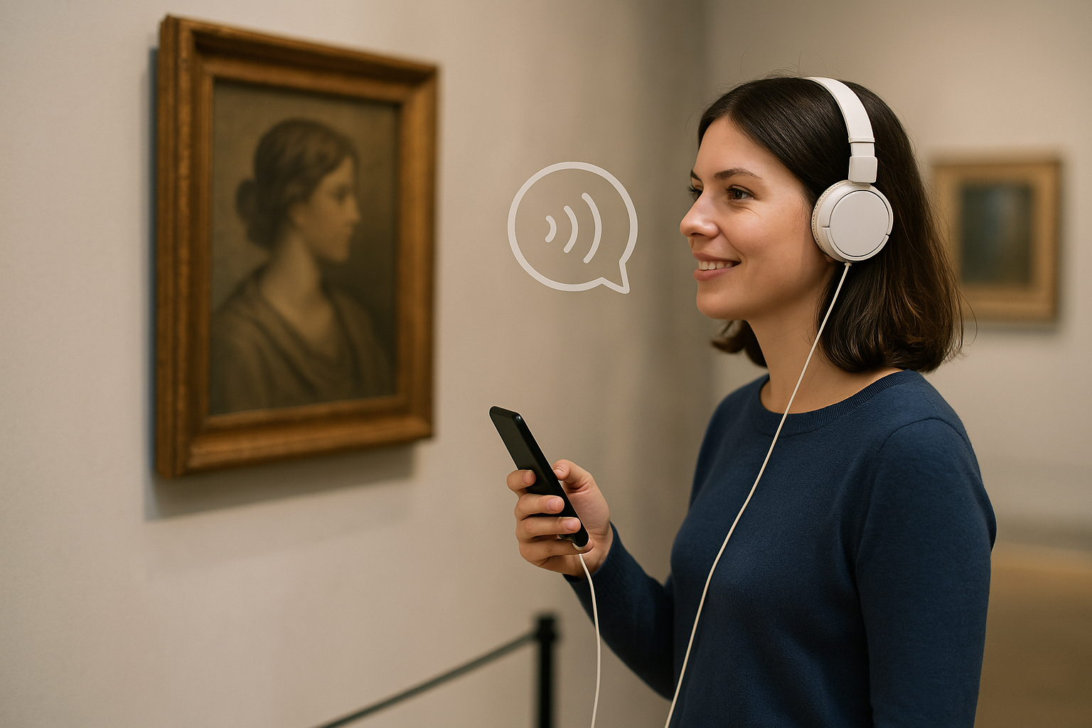 Woman using Curio app in a museum